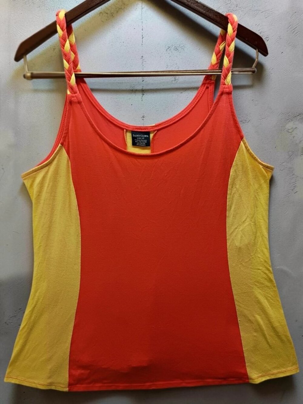 Faded Glory Stretch Large Orange Yellow Tank Top Y2K 2000s Rope Straps Rare